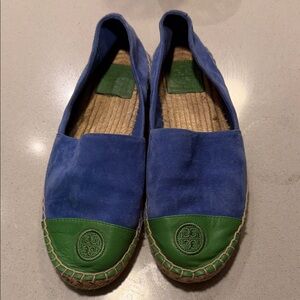 TORY BURCH Color Block Flat Espadrille Regal Blue, Leaf Green Suede/Leathe